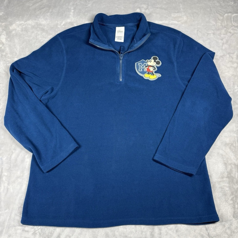 Disney Store Mickey Mouse Quarter Zip Blue Fleece Sweater Adult M